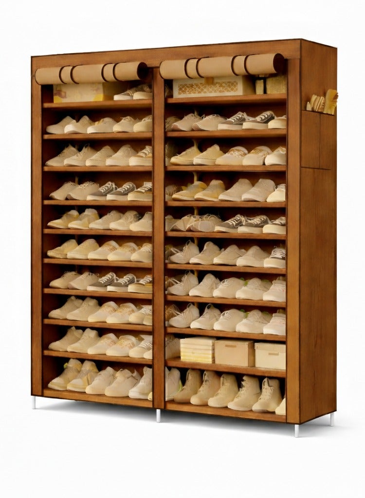 O2. Brown Multi-Functional 10 Layers Shoe Cabinet – Nail-Free Assembly, Strong Load-Bearing up to 40kg, Durable and Stylish 113×30×158 cm - Image 1